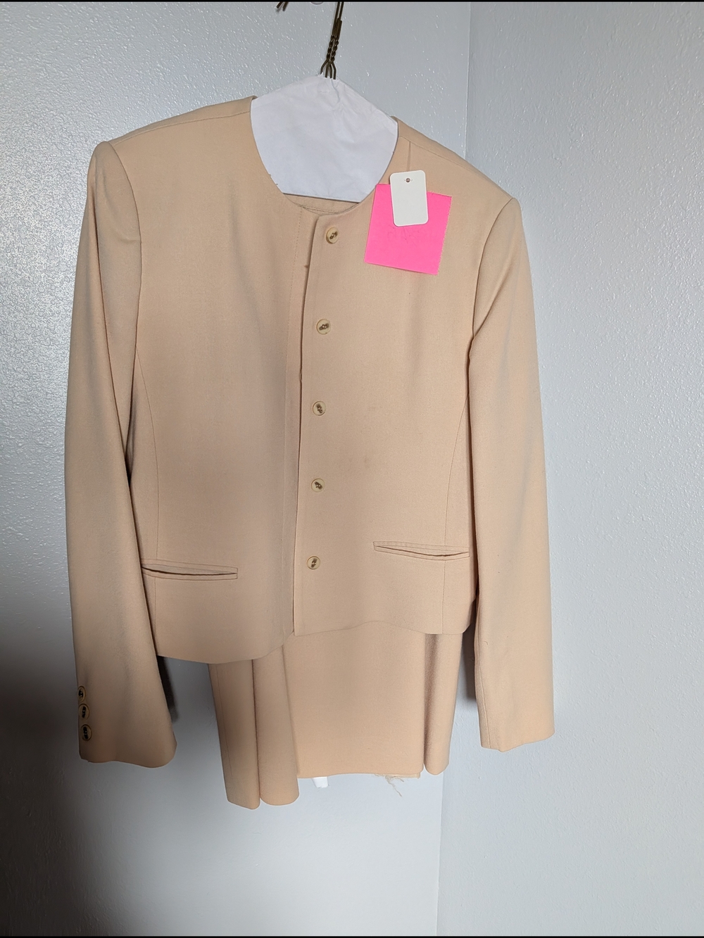 Vintage Women's Beige Collarless Wool Jacket Set - Jones New York